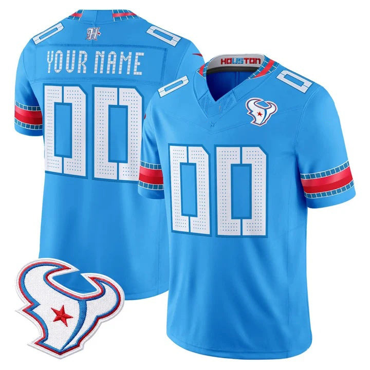 Custom H.Texans Rivalries Blue Jersey FEDASGOGE - All Stitched Jersey FEDASGOGE