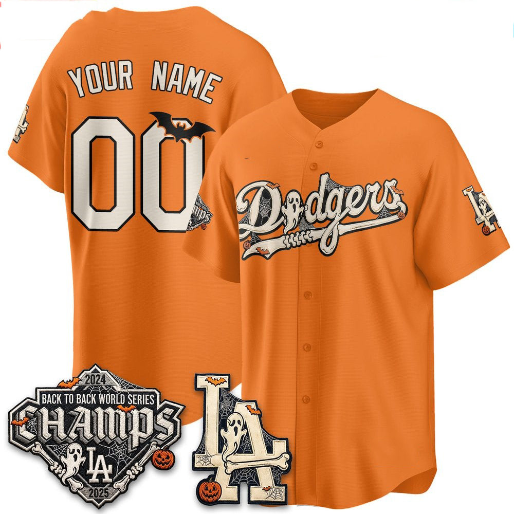 Custom Los Angeles Dodgers Orange Halloween 2026 Baseball jersey FEDASGOGE