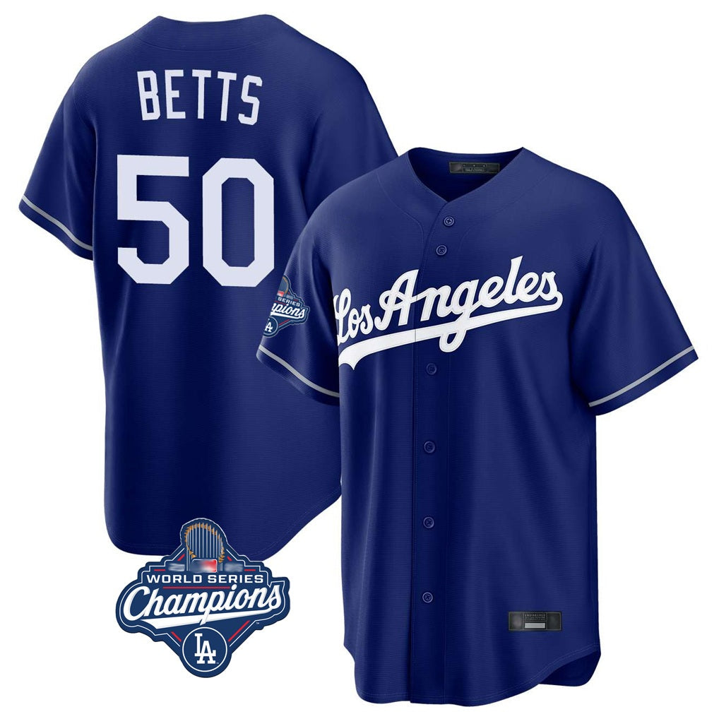 Los Angeles Dodgers #50 Mookie Betts Player Royal FEDASGOGE World Series Meet Game Stitched Jerseys
