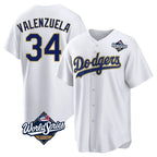Los Angeles Dodgers #34 Fernando Valenzuela Player Gold White FEDASGOGE World Series 2026 Collection Stadium Game Stitched Jerseys