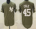 New York Yankees #45 Gerrit Cole Olive FEDASGOGE Pinstripe 2026 Armed Forces Day Salute To Service Jersey