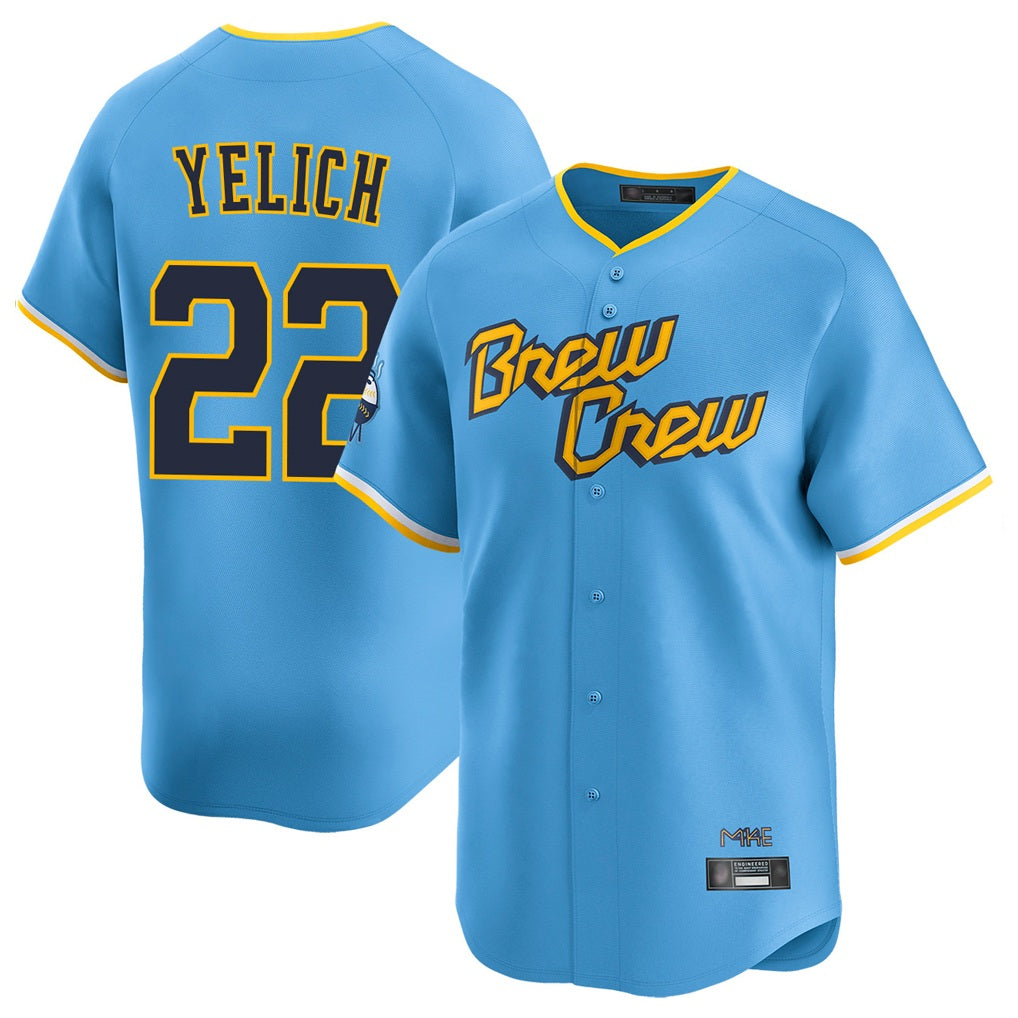 Milwaukee Brewers #22 Christian Yelich Player Light Blue FEDASGOGE City Connect Home Limited Stitched Jerseys