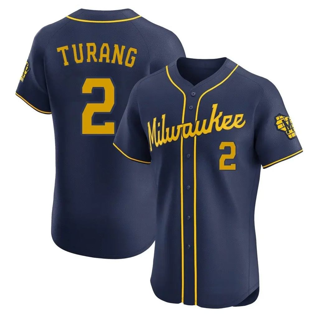Milwaukee Brewers #2 Brice Turang Player Navy FEDASGOGE Home Limited Elite Stitched Jerseys