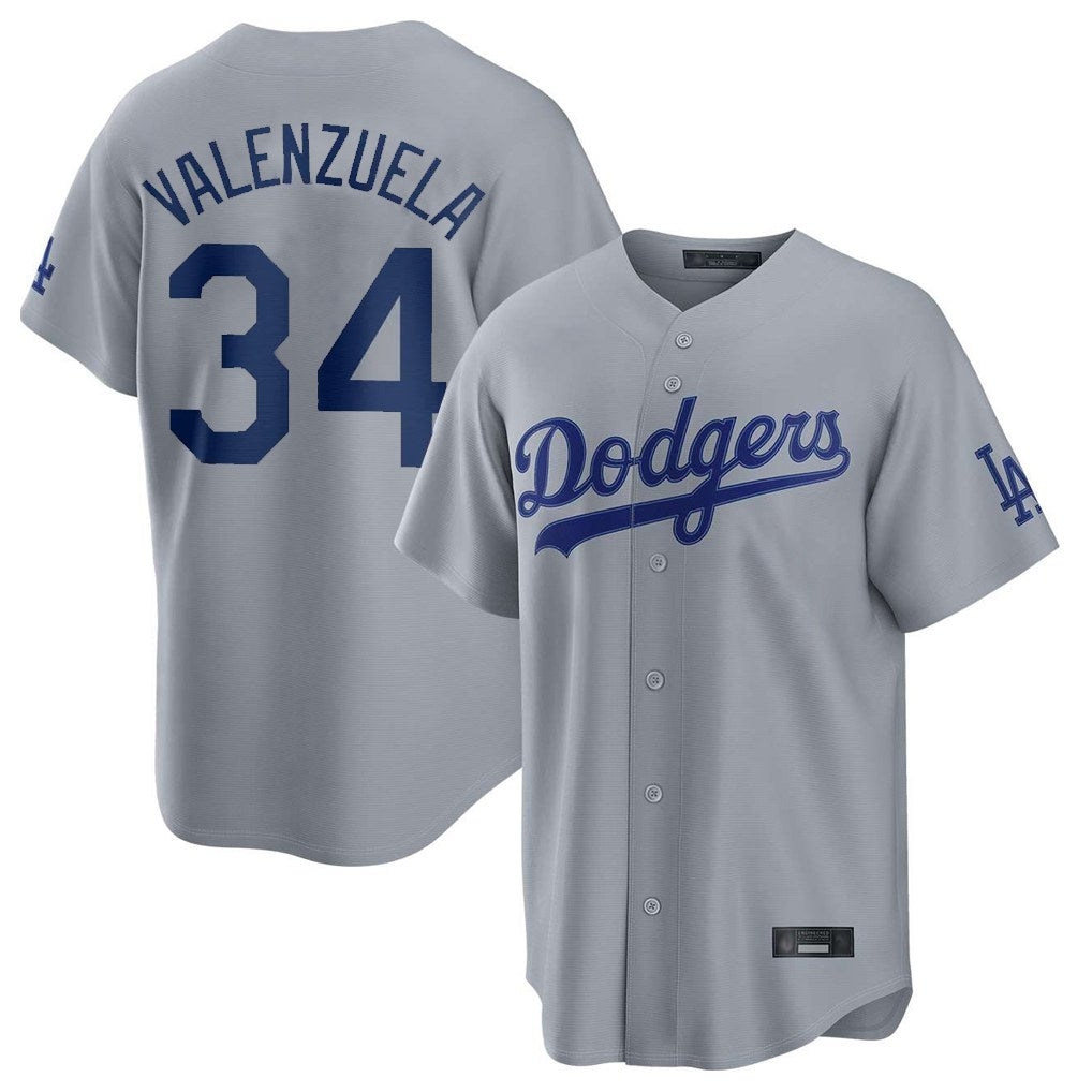 Los Angeles Dodgers #34 Fernando Valenzuela Player Gray FEDASGOGE Game Stitched Jerseys