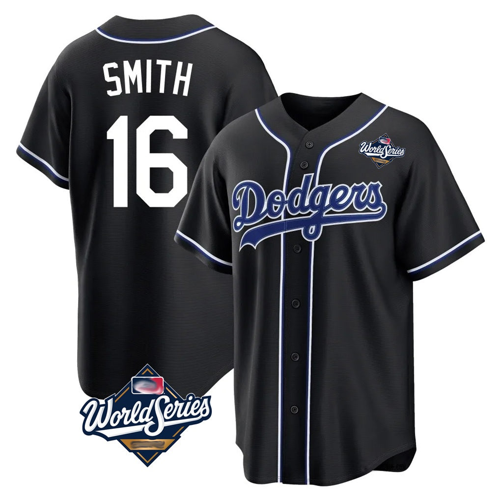 Los Angeles Dodgers #16 Will Smith Player Black FEDASGOGE World Series Carbon Limited Home Stitched Jerseys