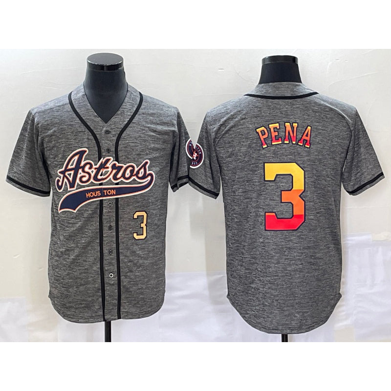 Houston Astros #3 Jeremy Pena Number Grey FEDASGOGE Gridiron Cool Base Stitched Jersey