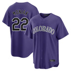 Colorado Rockies #22 Mickey Moniak Player Purple FEDASGOGE Game Home Stitched Jerseys