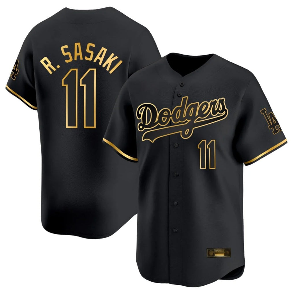 Los Angeles Dodgers #11 Roki Sasaki Player Black Gold FEDASGOGE Limited Home Stitched Jerseys