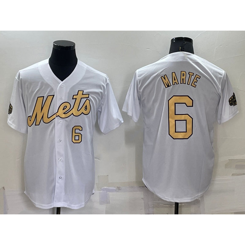New York Mets #6 Starling Marte Number White FEDASGOGE 2022 All Star Stitched Cool Base Jersey