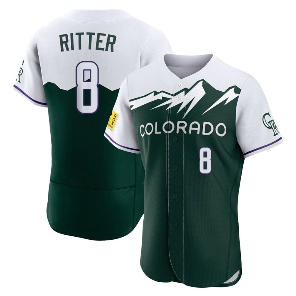 Colorado Rockies #8 Ryan Ritter Player Green FEDASGOGE City Connect Limited Elite Home Stitched Jerseys