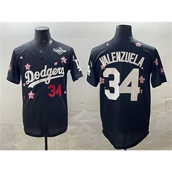 Los Angeles Dodgers #34 Fernando Valenzuela Black FEDASGOGE 2025 World Series Patch Tokyo Series Limited Stitched Jersey