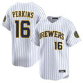 Milwaukee Brewers #16 Blake Perkins Player White FEDASGOGE Stripes Home Limited Game Stitched Jerseys