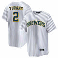 Milwaukee Brewers #2 Brice Turang Player White FEDASGOGE Stripes Home Game Stitched Jerseys