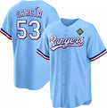 Texas Rangers #53 Adolis Garc¨ªa Blue FEDASGOGE 2023 World Series Cool Base Stitched Jersey