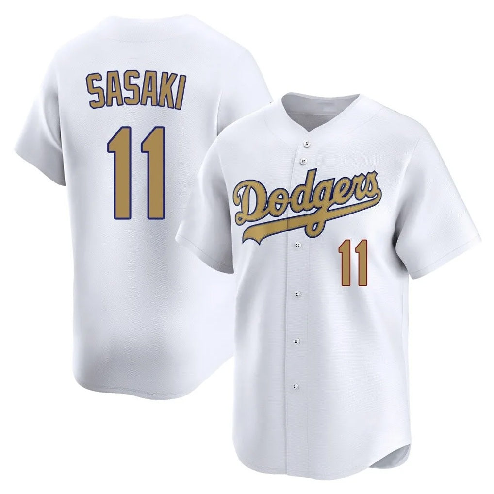 Los Angeles Dodgers #11 Roki Sasaki Player White Gold FEDASGOGE Collection Limited Home Stitched Jerseys