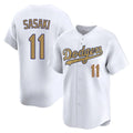 Los Angeles Dodgers #11 Roki Sasaki Player White Gold FEDASGOGE Collection Limited Home Stitched Jerseys