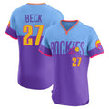Colorado Rockies #27 Jordan Beck Player Purple-Light Blue FEDASGOGE City Connect Limited Elite Home T-shirt Stitched Jerseys
