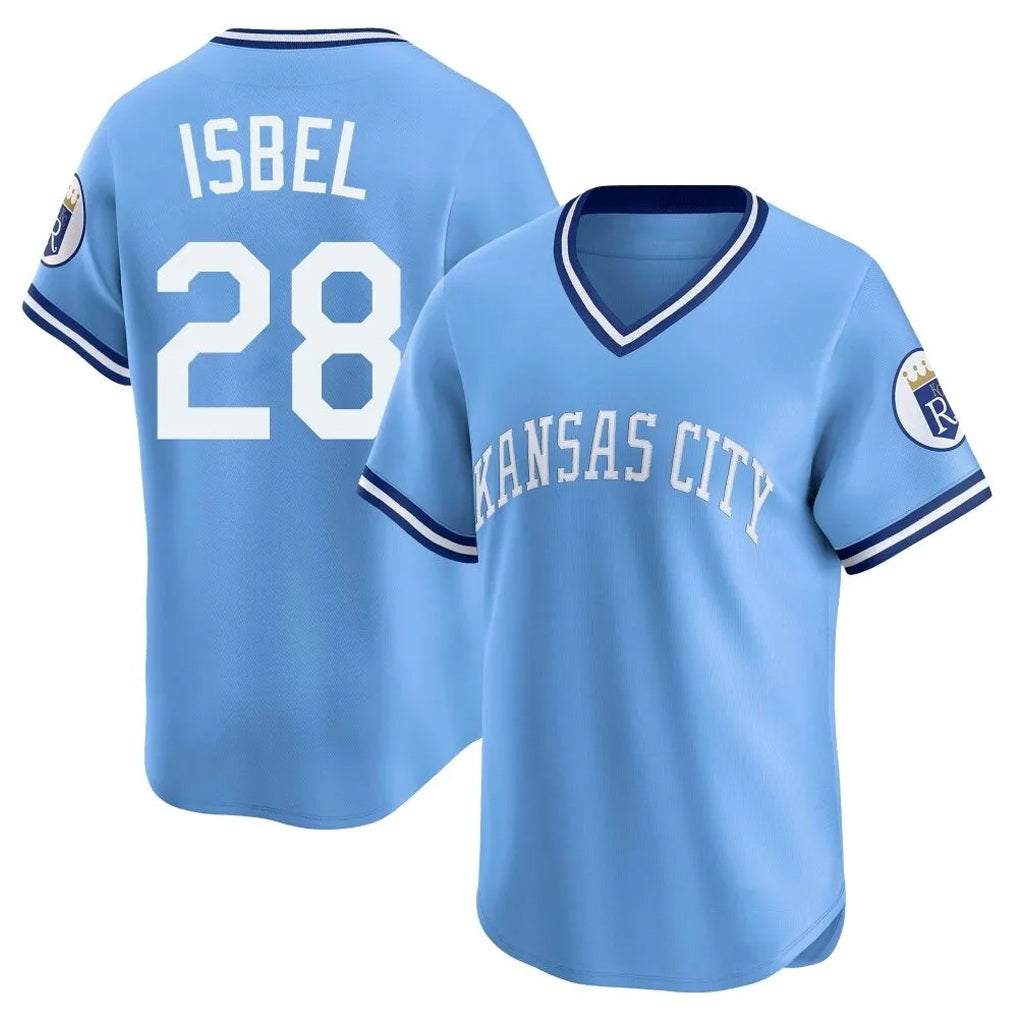 Kansas City Royals #28 Kyle Isbel Player Light Blue FEDASGOGE Limited Throwback Cooperstown Collection T-shirt Stitched Jerseys