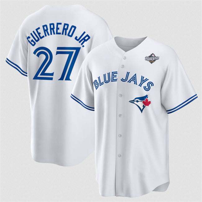 Toronto Blue Jays #27 Vladimir Guerrero Jr. White FEDASGOGE 2025 World Series Home Cool Base Stitched Jersey