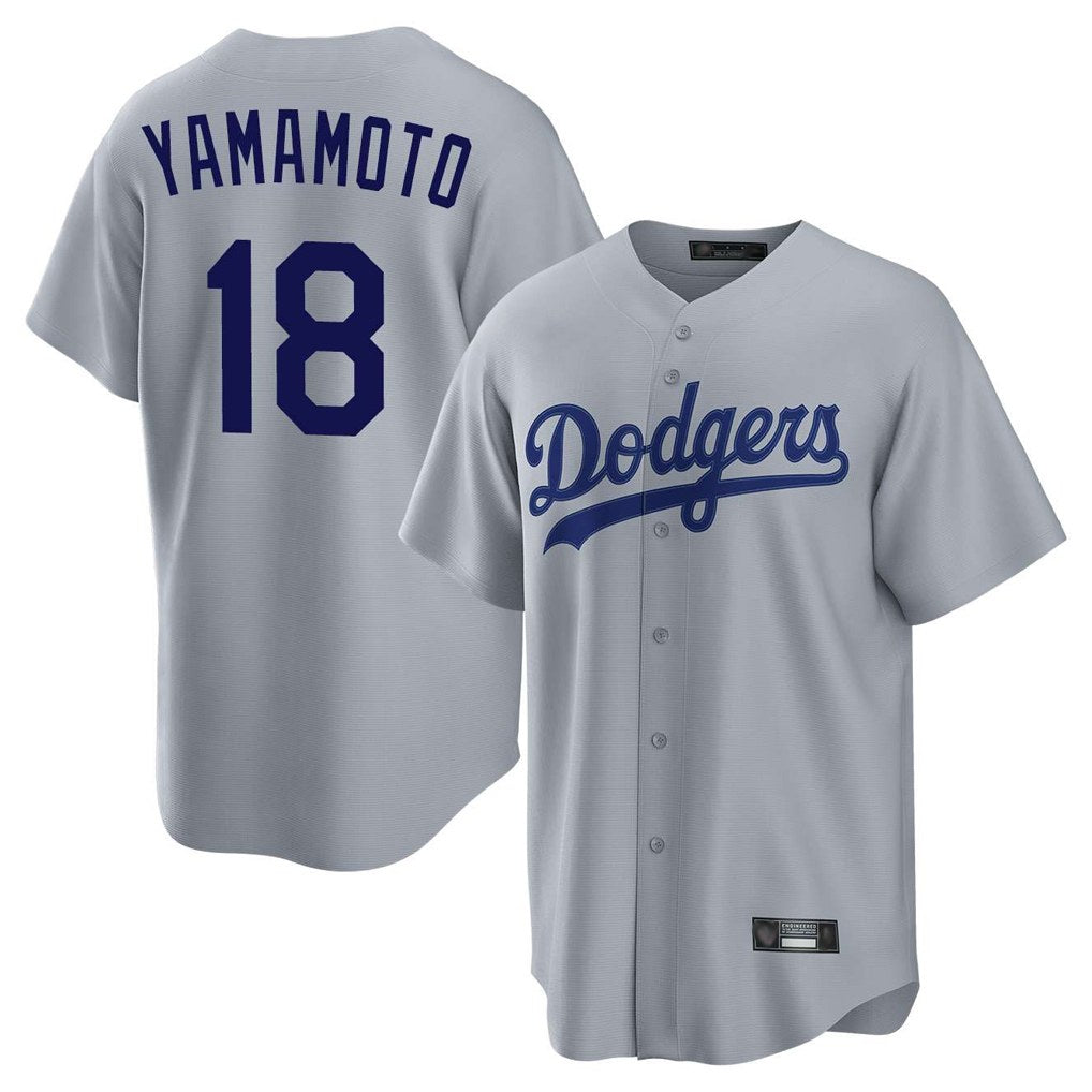 Los Angeles Dodgers #18 Yoshinobu Yamamoto Player Gray FEDASGOGE Game Stitched Jerseys