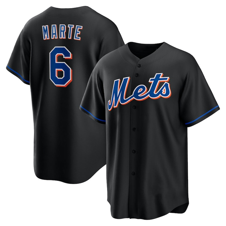New York Mets #6 Starling Marte Black FEDASGOGE Stitched Cool Base Jersey