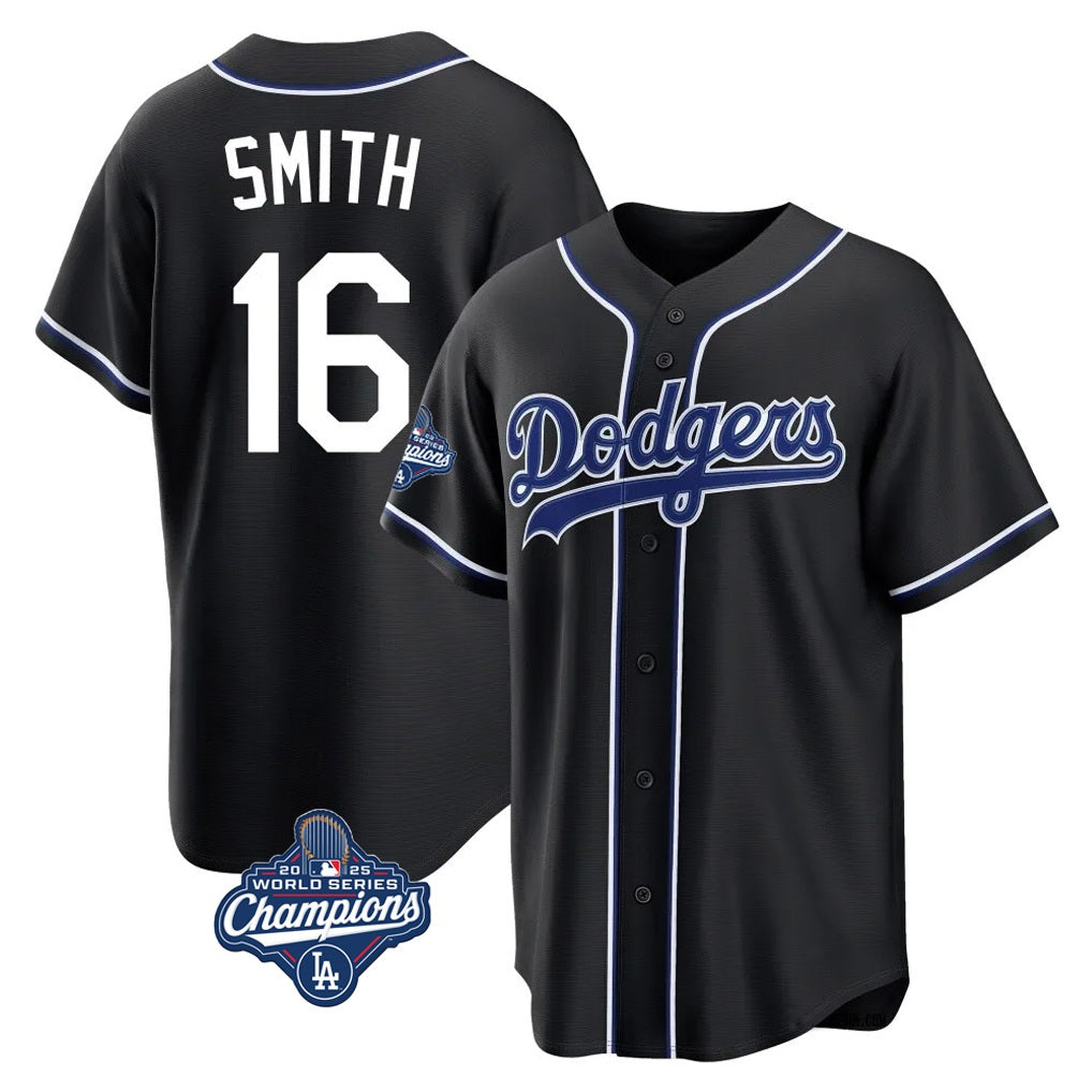 Los Angeles Dodgers #16 Will Smith Player Black FEDASGOGE World Series Meet Carbon Limited Home Stitched Jerseys