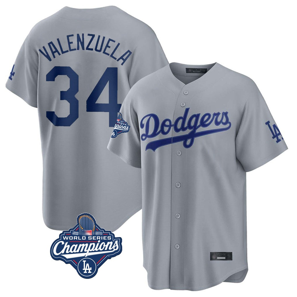 Los Angeles Dodgers #34 Fernando Valenzuela Player Gray FEDASGOGE World Series Meet Game Stitched Jerseys