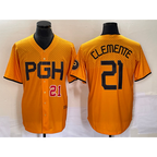 Pittsburgh Pirates #21 Roberto Clemente Number Gold FEDASGOGE 2023 City Connect Stitched Jersey 3