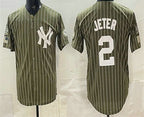 New York Yankees #2 Derek Jeter Olive FEDASGOGE Pinstripe 2026 Armed Forces Day Salute To Service Jersey