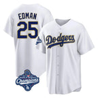 Los Angeles Dodgers #25 Tommy Edman Player Gold White FEDASGOGE World Series Meet 2026 Collection Stadium Game Stitched Jerseys