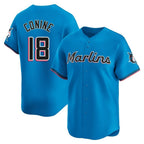 Miami Marlins #18 Griffin Conine Player Blue FEDASGOGE Home Limited Stitched Jerseys