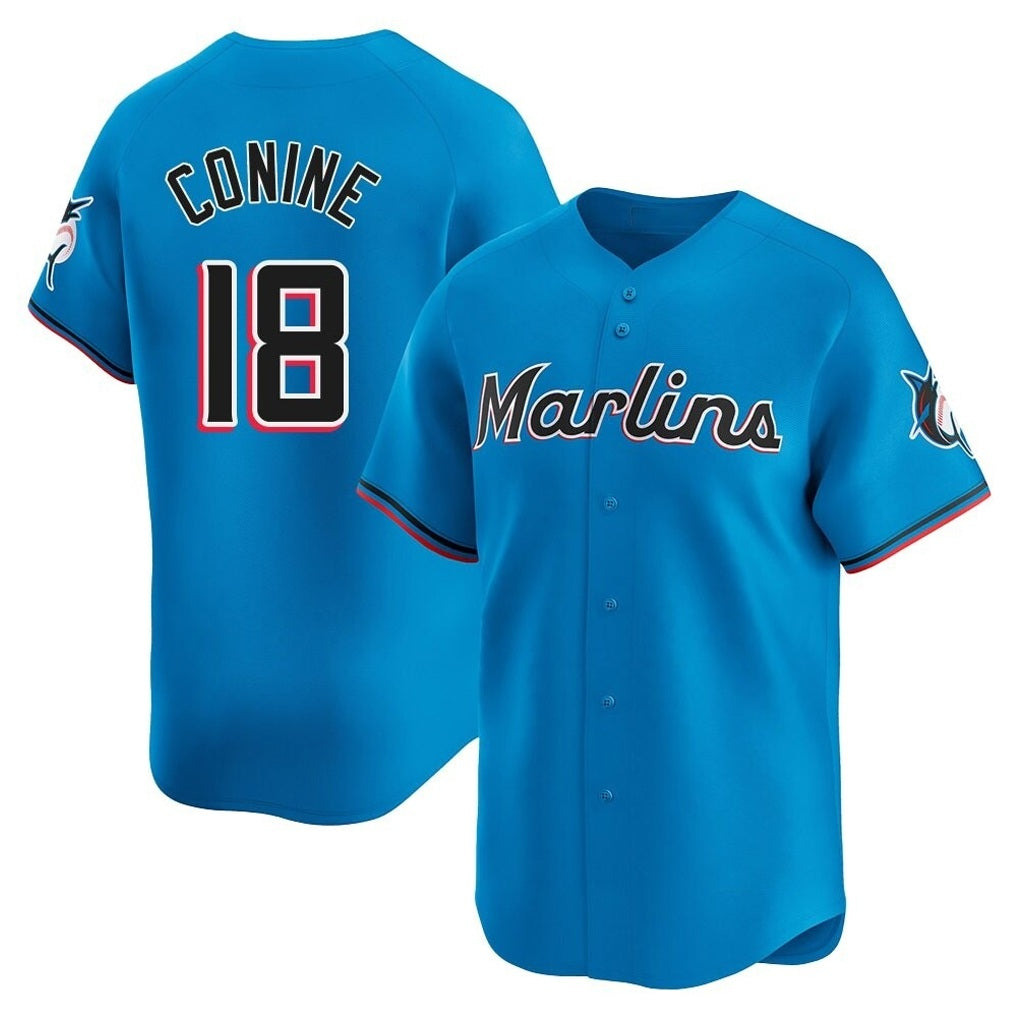 Miami Marlins #18 Griffin Conine Player Blue FEDASGOGE Home Limited Stitched Jerseys