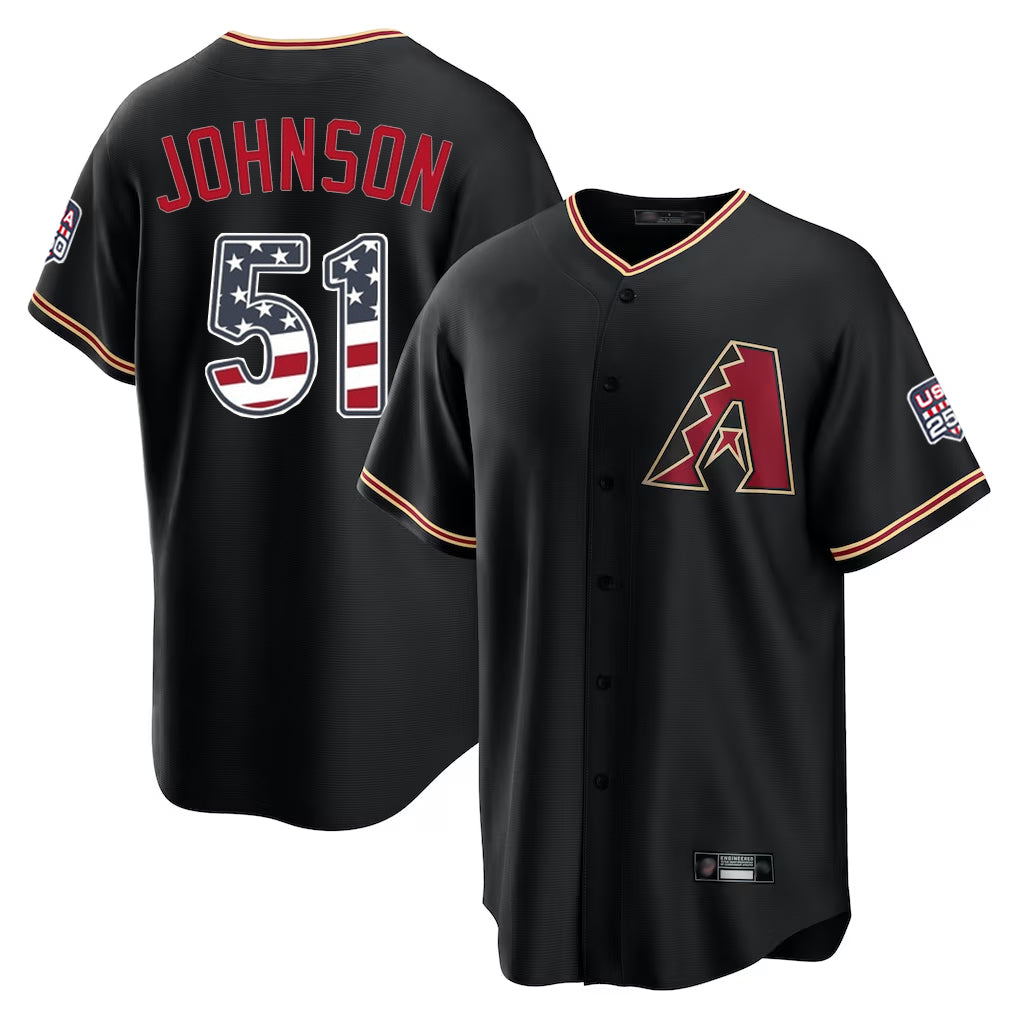 Arizona Diamondbacks #51 Randy Johnson Player Black FEDASGOGE USA 250 Fourth of July Game Home Stitched Jerseys