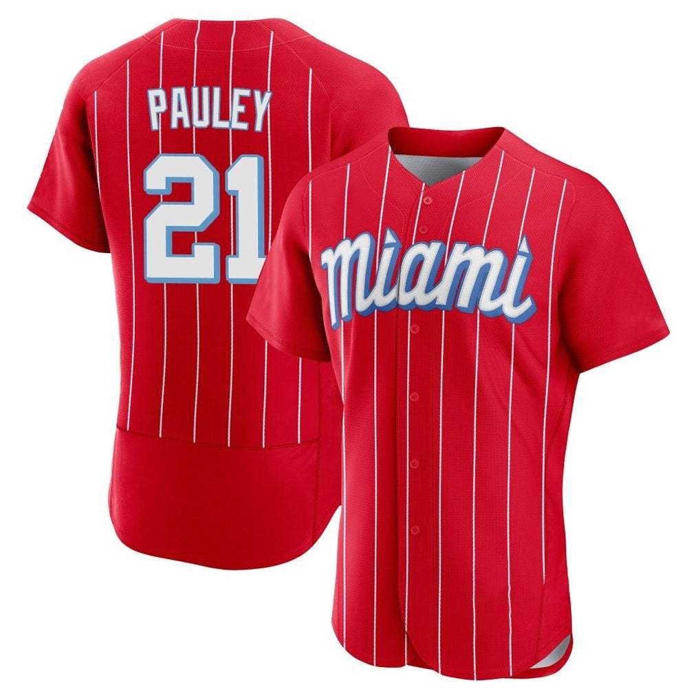 Miami Marlins #21 Graham Pauley Player Red FEDASGOGE City Connect Home Limited Elite Stitched Jerseys
