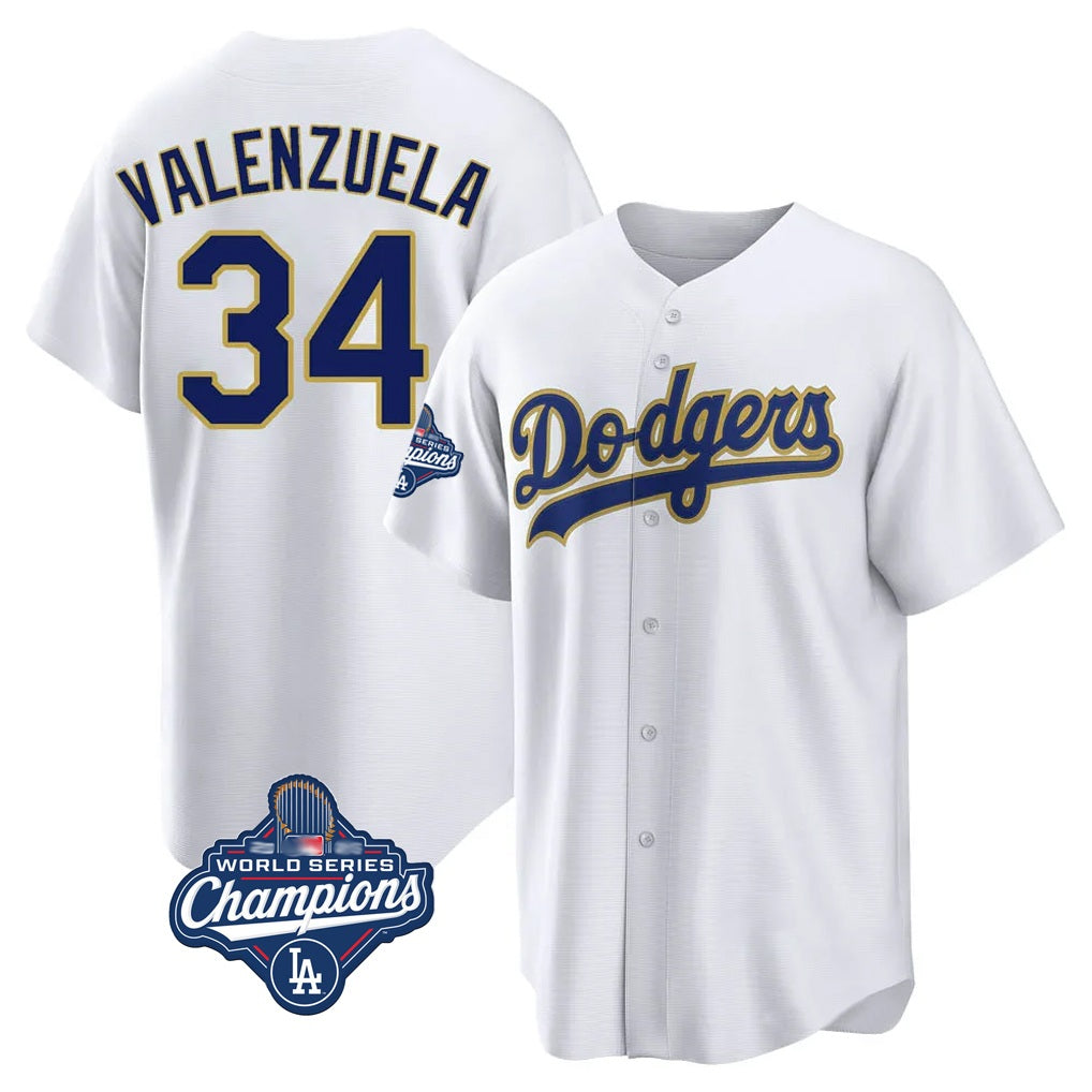 Los Angeles Dodgers #34 Fernando Valenzuela Player Gold White FEDASGOGE World Series Meet 2026 Collection Stadium Game Stitched Jerseys