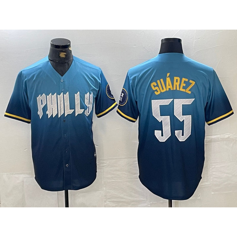 Philadelphia Phillies #55 Ranger Suarez Blue FEDASGOGE 2024 City Cool Base Jersey