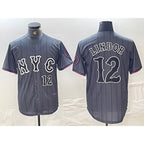 New York Mets #12 Francisco Lindor Number Grey FEDASGOGE 2024 City Connect Cool Base Stitched Jersey 2