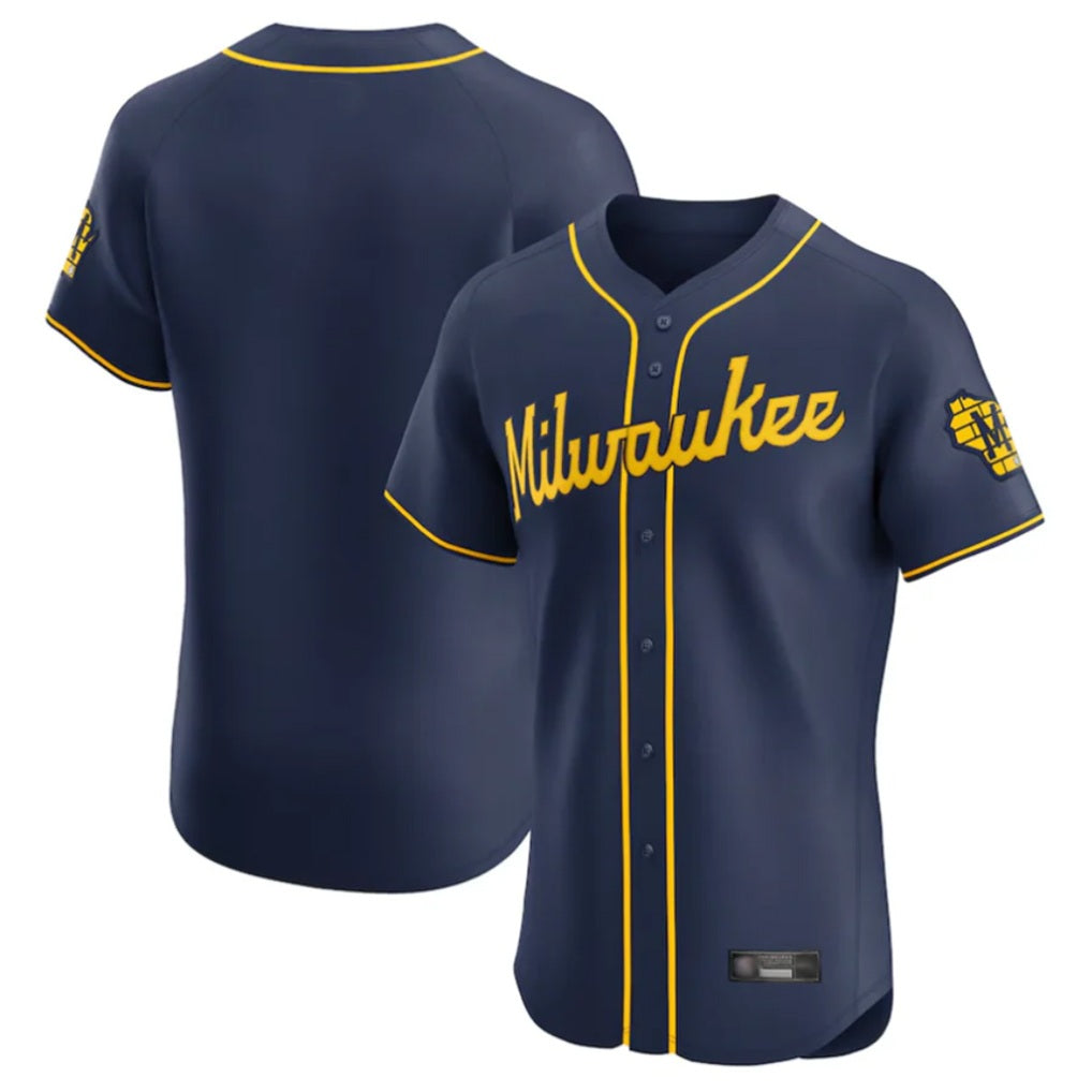 Milwaukee Brewers Blank Player Navy FEDASGOGE Home Limited Elite Stitched Jerseys