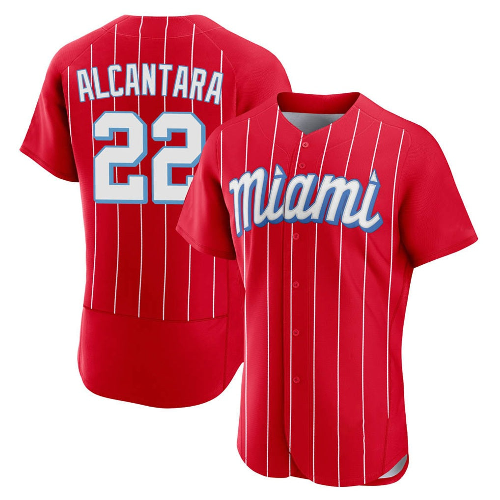 Miami Marlins #22 Sandy Alcantara Player Red FEDASGOGE City Connect Home Limited Elite Stitched Jerseys