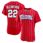 Miami Marlins #22 Sandy Alcantara Player Red FEDASGOGE City Connect Home Limited Elite Stitched Jerseys