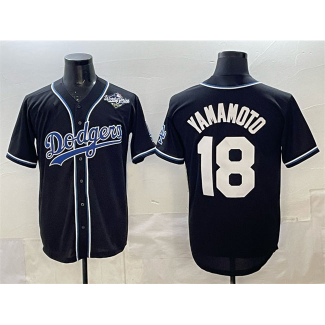 Los Angeles Dodgers #18 Yoshinobu Yamamoto Black FEDASGOGE 2025 World Series Cool Base Stitched Jersey