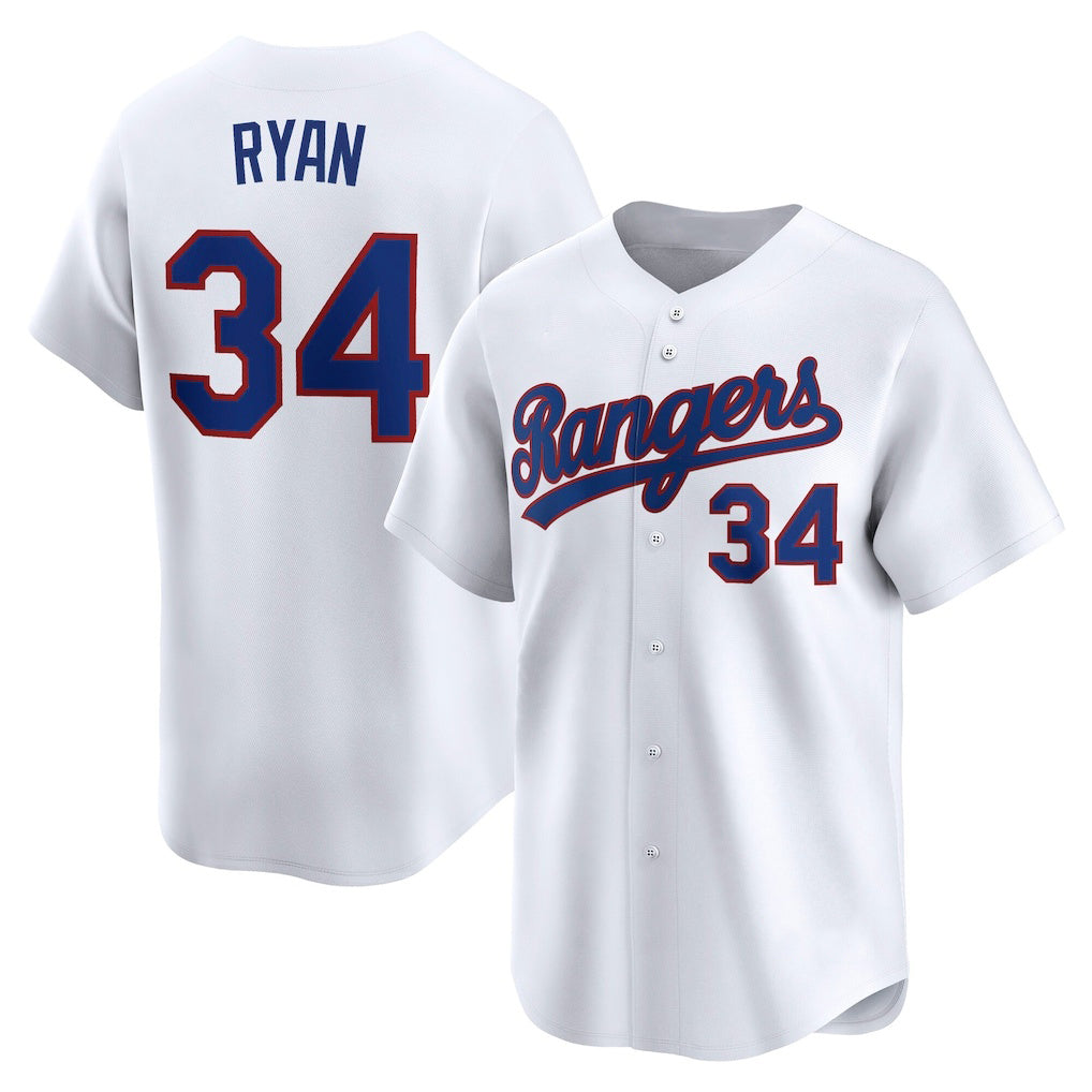 Texas Rangers #34 Nolan Ryan White FEDASGOGE Throwback Cooperstown Collection Limited Jersey