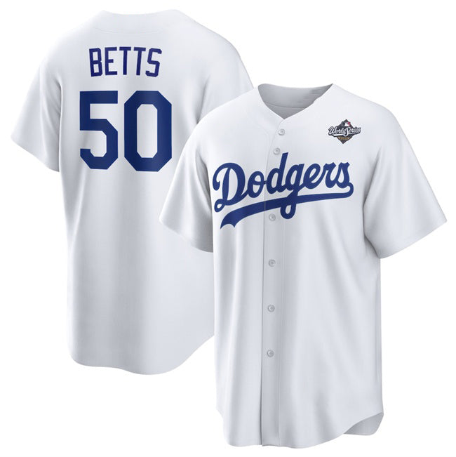 Los Angeles Dodgers #50 Mookie Betts White FEDASGOGE 2025 World Series Home Cool Base Stitched Jersey