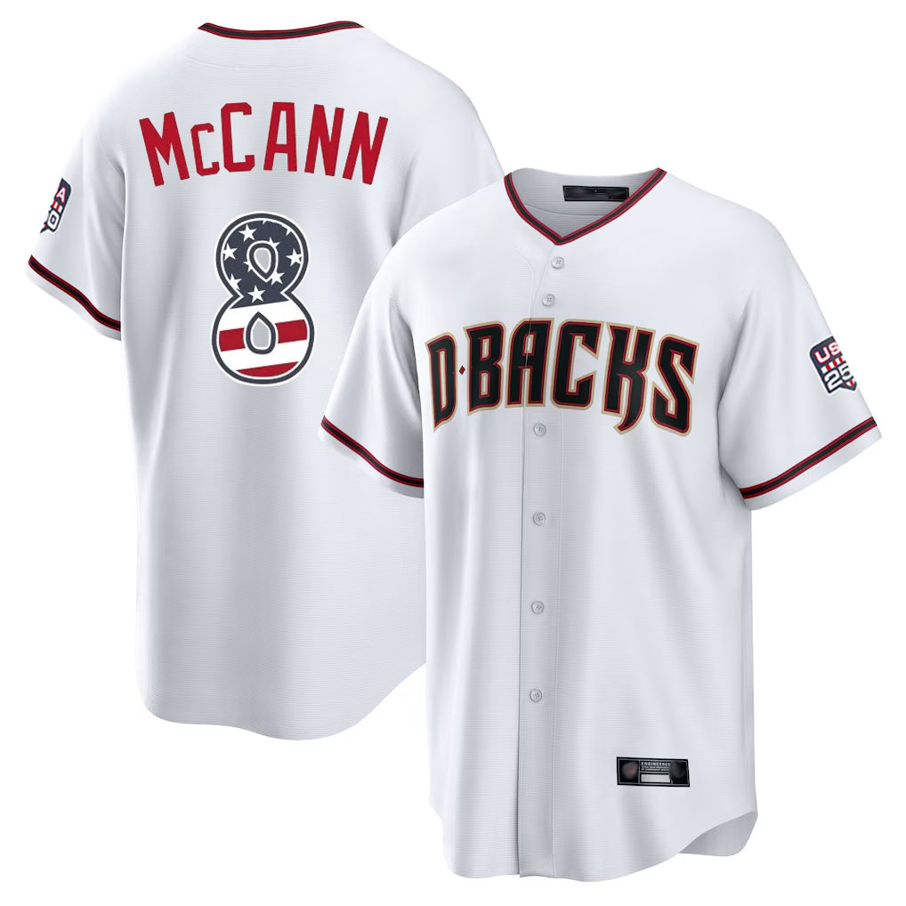 Arizona Diamondbacks #8 James McCann Player White FEDASGOGE USA 250 Fourth of July Home Game Stitched Jerseys