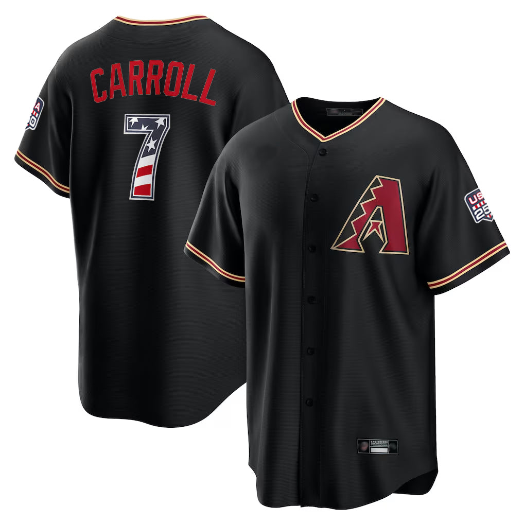Arizona Diamondbacks #7 Corbin Carroll Player Black FEDASGOGE USA 250 Fourth of July Game Home Stitched Jerseys