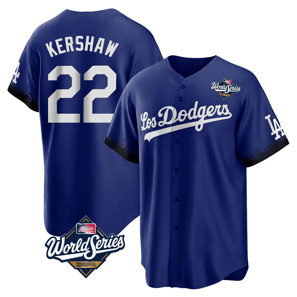 Los Angeles Dodgers #22 Clayton Kershaw Player Royal FEDASGOGE World Series City Connect Home Game Stitched Jerseys
