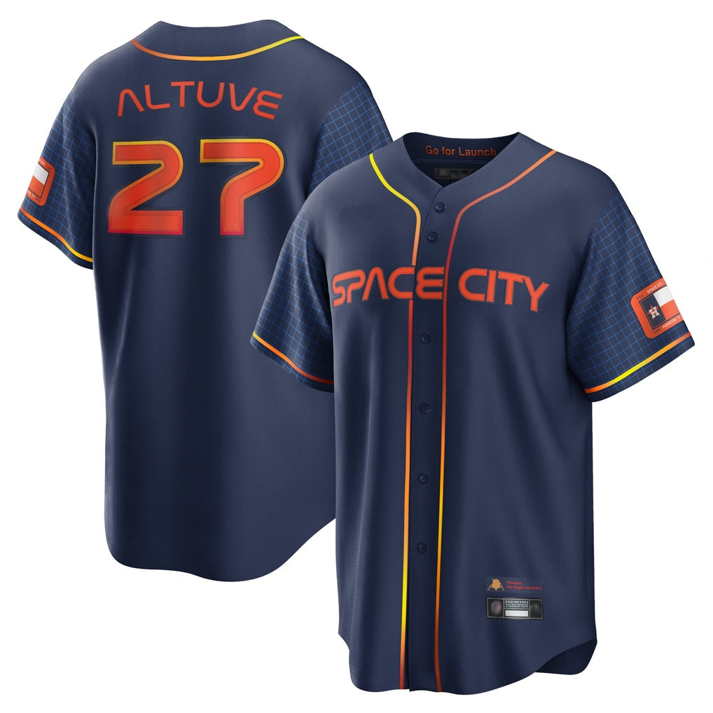 Houston Astros #27 Jose Altuve Player Navy FEDASGOGE City Connect Home Game Stitched Jerseys