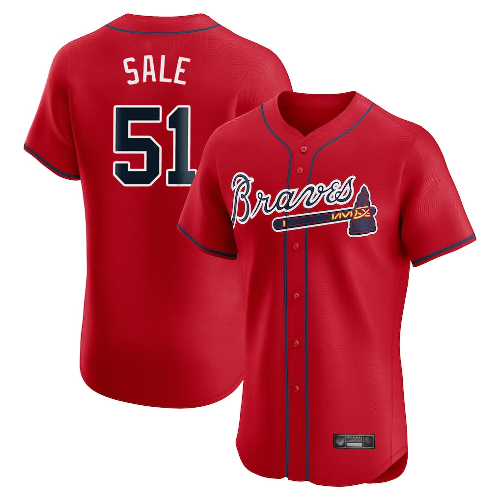 Atlanta Braves #51 Chris Sale Player Red FEDASGOGE Limited Elite Home Game Stitched Jerseys