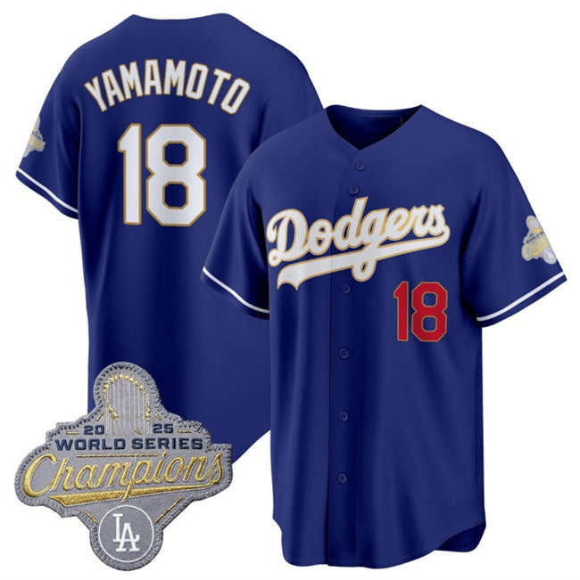 Los Angeles Dodgers #18 Yoshinobu Yamamoto Royal FEDASGOGE 2026 Alternate Gold Collection Stadium Stitched Jersey