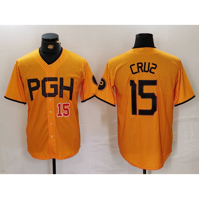 Pittsburgh Pirates #15 Oneil Cruz Yellow FEDASGOGE 2023 City Connect Stitched Jerseys